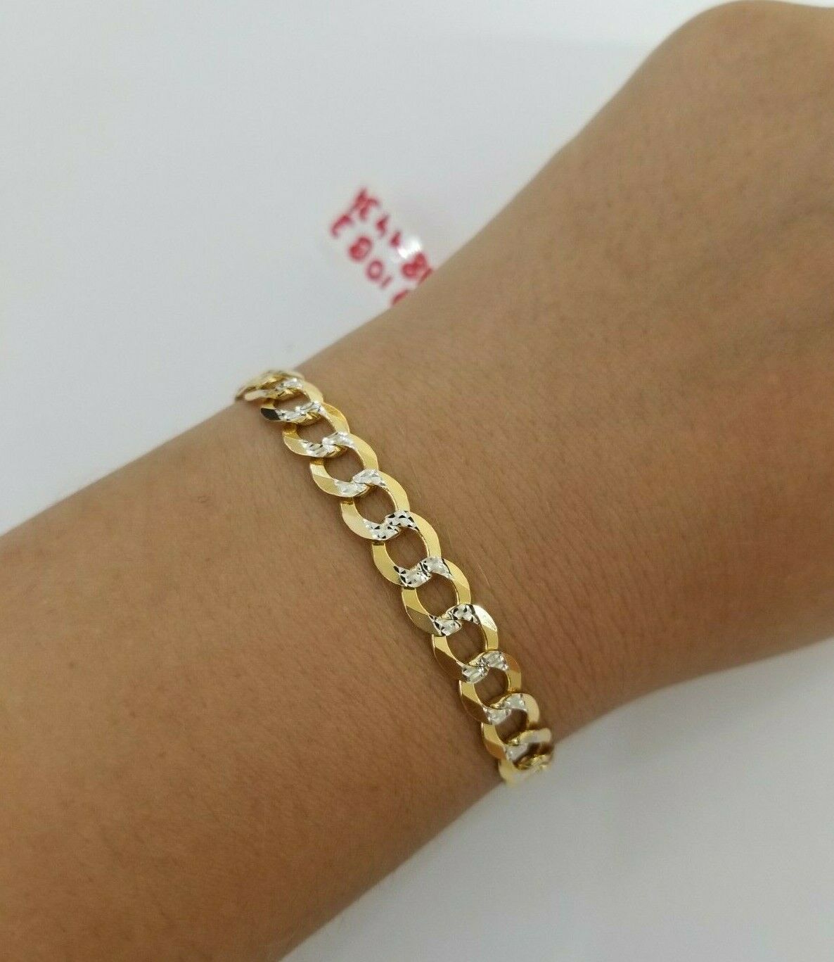 REAL 14k Gold Bracelet Cuban link 8" SOLID 7.5mm 14kt Yellow Gold Diamond Cut - Reva Jeweler