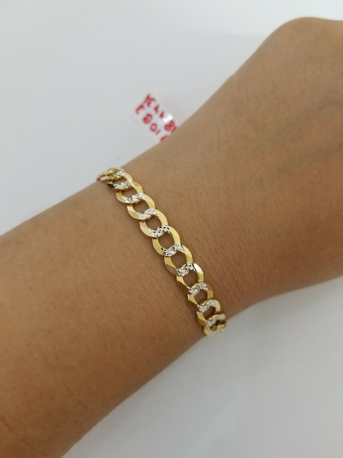REAL 14k Gold Bracelet Cuban link 8" SOLID 7.5mm 14kt Yellow Gold Diamond Cut - Reva Jeweler