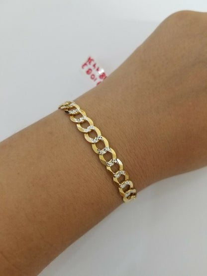 REAL 14k Gold Bracelet Cuban link 8" SOLID 7.5mm 14kt Yellow Gold Diamond Cut - Reva Jeweler