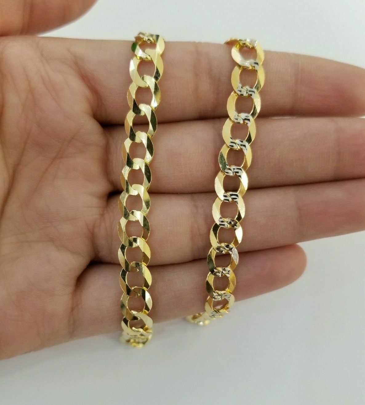 REAL 14k Gold Bracelet Cuban link 8" SOLID 7.5mm 14kt Yellow Gold Diamond Cut - Reva Jeweler