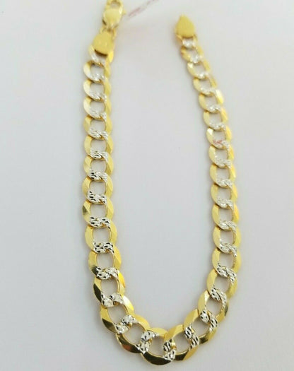 REAL 14k Gold Bracelet Cuban link 8" SOLID 7.5mm 14kt Yellow Gold Diamond Cut - Reva Jeweler