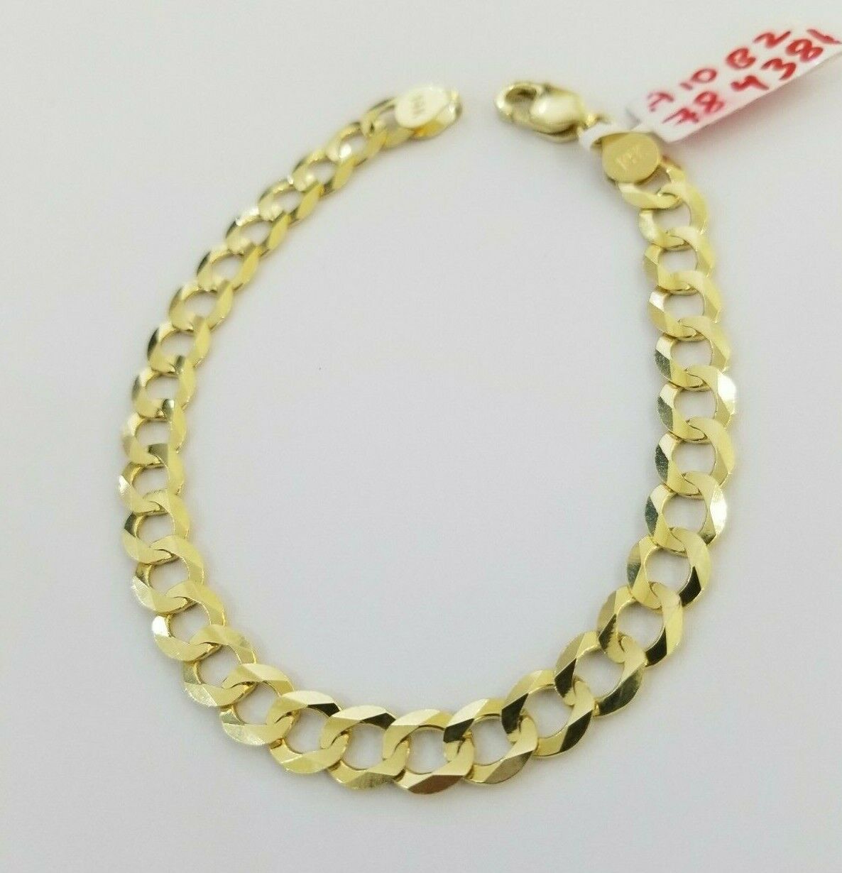 REAL 14k Gold Bracelet Cuban link 8" SOLID 7.5mm 14kt Yellow Gold Diamond Cut - Reva Jeweler