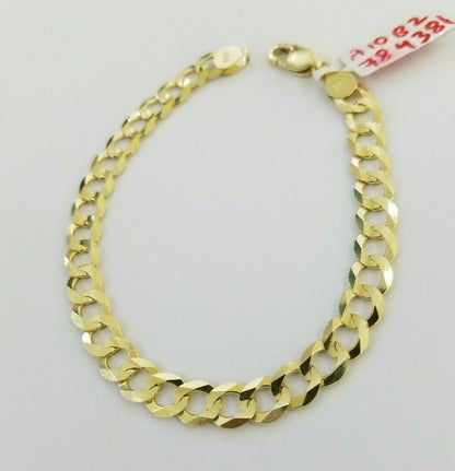 REAL 14k Gold Bracelet Cuban link 8" SOLID 7.5mm 14kt Yellow Gold Diamond Cut - Reva Jeweler