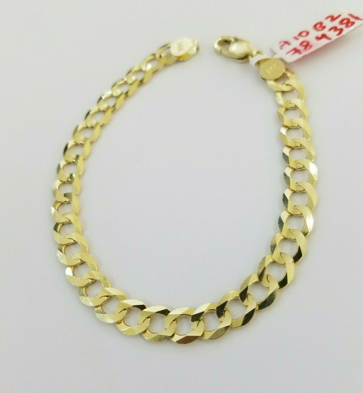 REAL 14k Gold Bracelet Cuban link 8" SOLID 7.5mm 14kt Yellow Gold Diamond Cut - Reva Jeweler