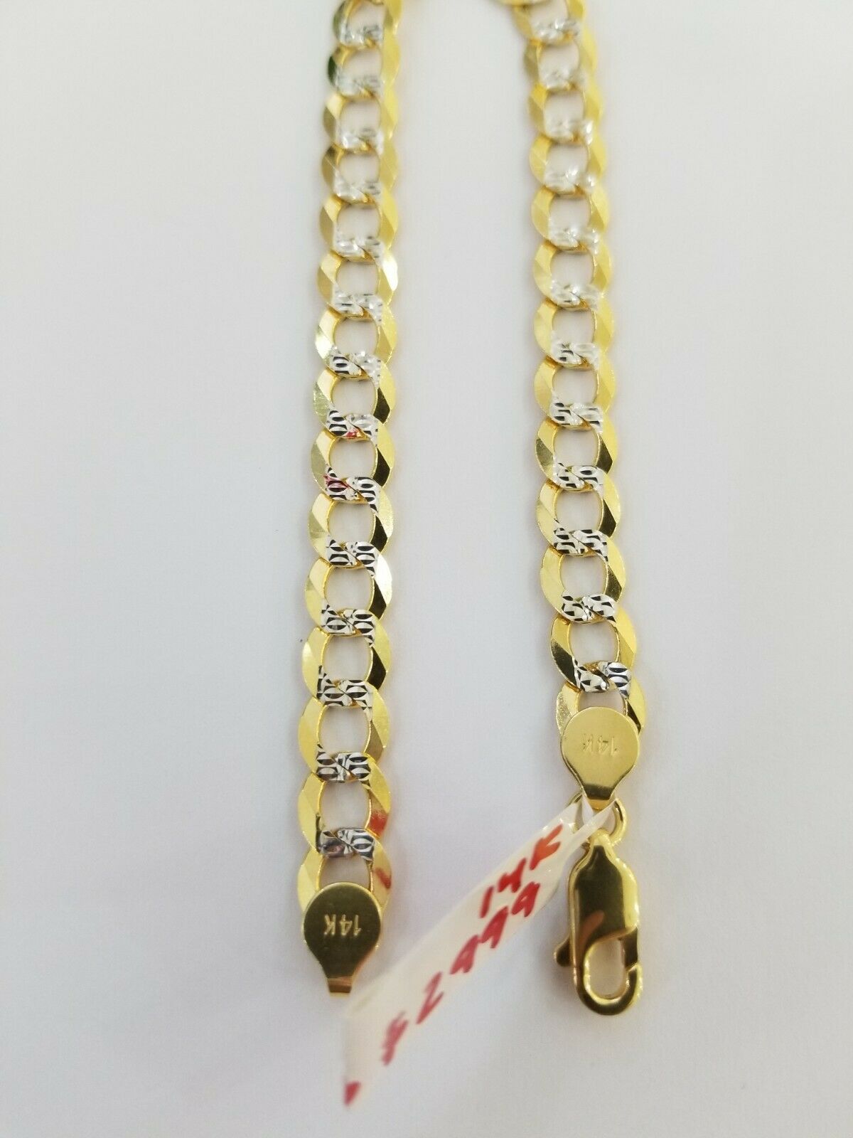REAL 14k Gold Bracelet Cuban link 8" SOLID 7.5mm 14kt Yellow Gold Diamond Cut - Reva Jeweler
