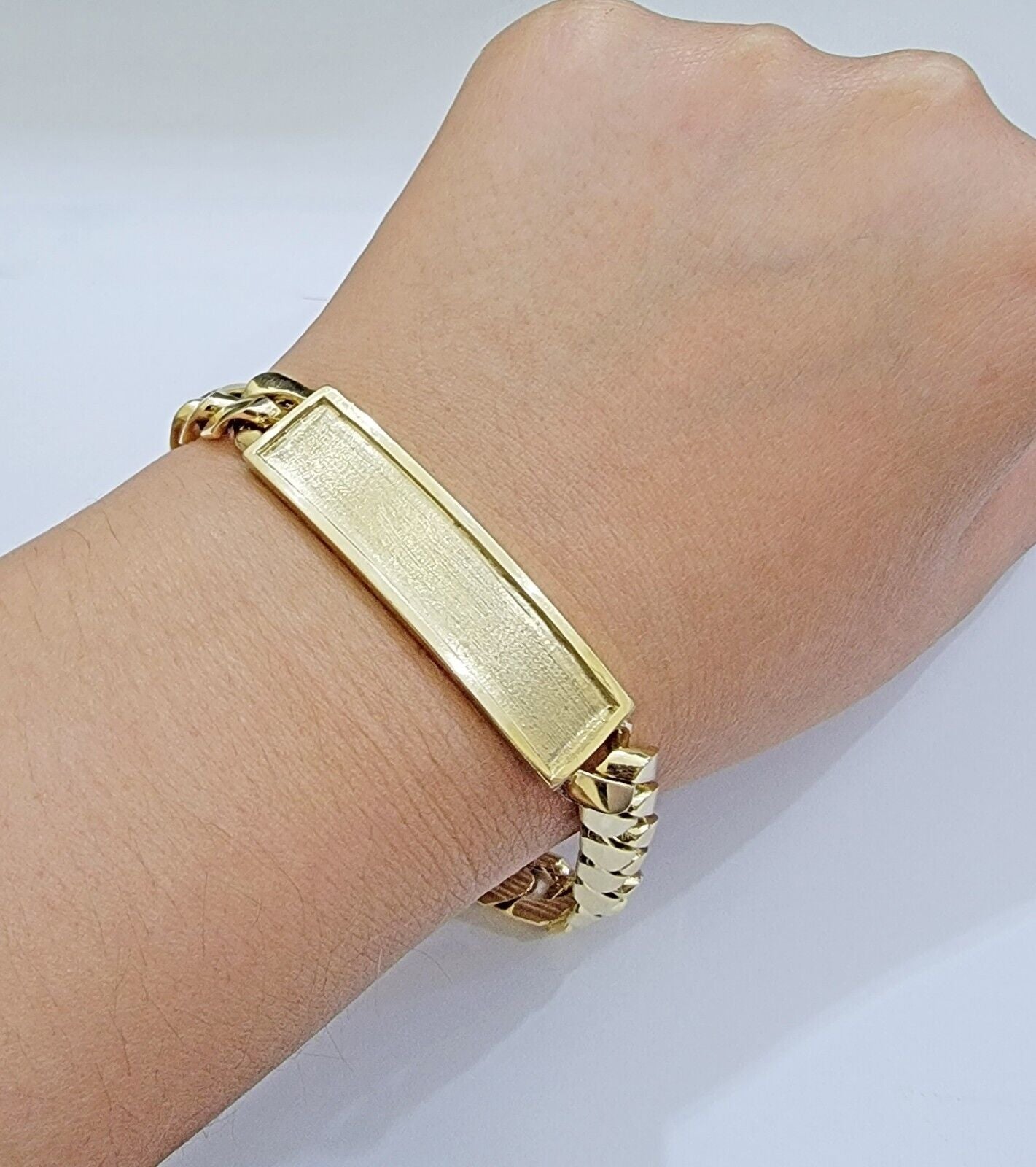 Real 14k Gold Bracelet ID Name Plate 8 Inch Miami Cuban Link 10mm Men SOLID 14KT - Reva Jeweler