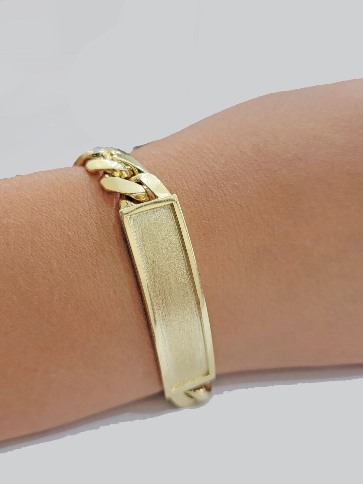 Real 14k Gold Bracelet ID Name Plate 8 Inch Miami Cuban Link 10mm Men SOLID 14KT - Reva Jeweler
