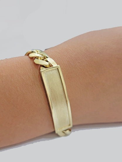 Real 14k Gold Bracelet ID Name Plate 8 Inch Miami Cuban Link 10mm Men SOLID 14KT - Reva Jeweler