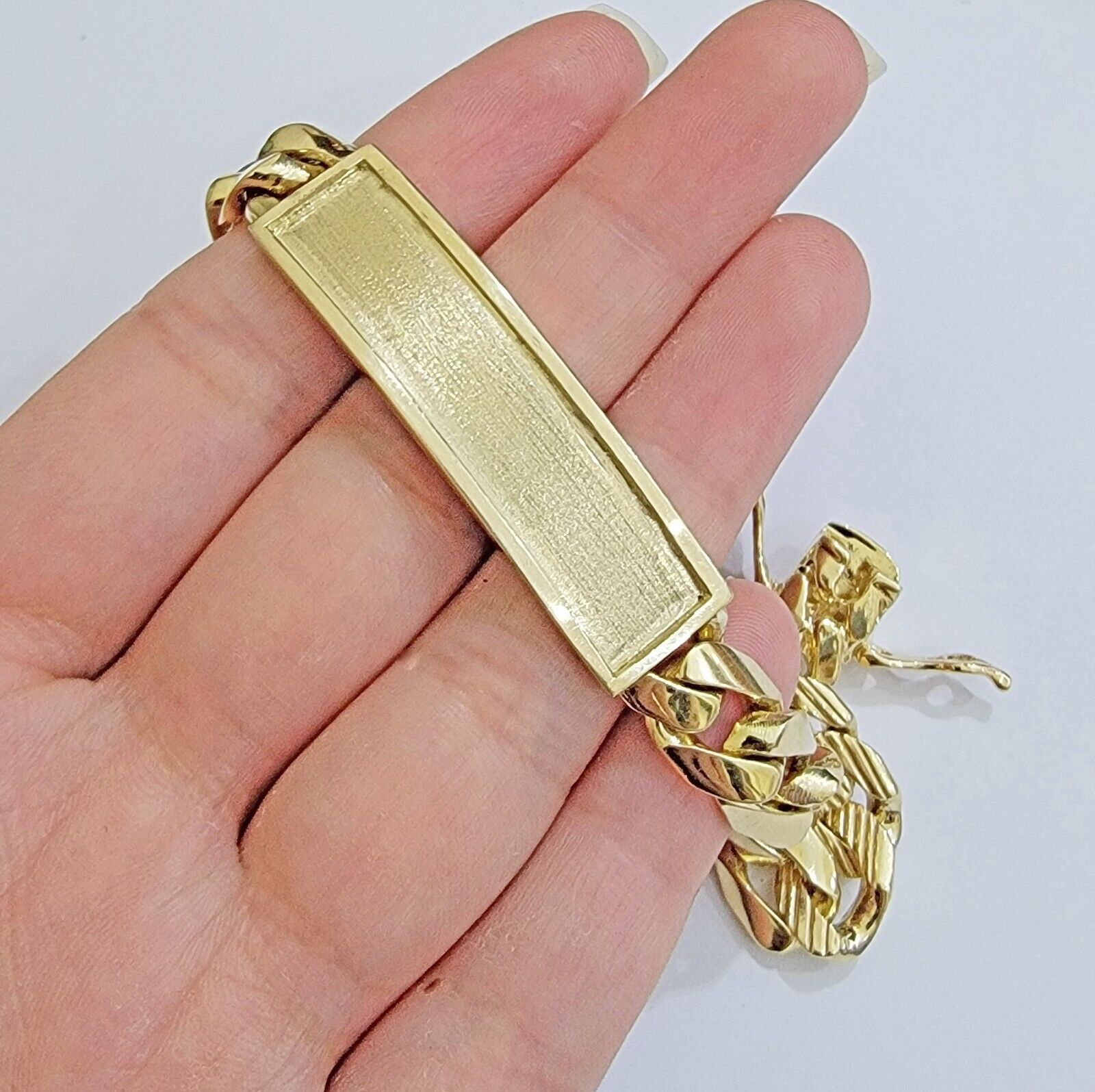 Real 14k Gold Bracelet ID Name Plate 8 Inch Miami Cuban Link 10mm Men SOLID 14KT - Reva Jeweler