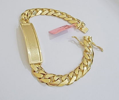 Real 14k Gold Bracelet ID Name Plate 8 Inch Miami Cuban Link 10mm Men SOLID 14KT - Reva Jeweler