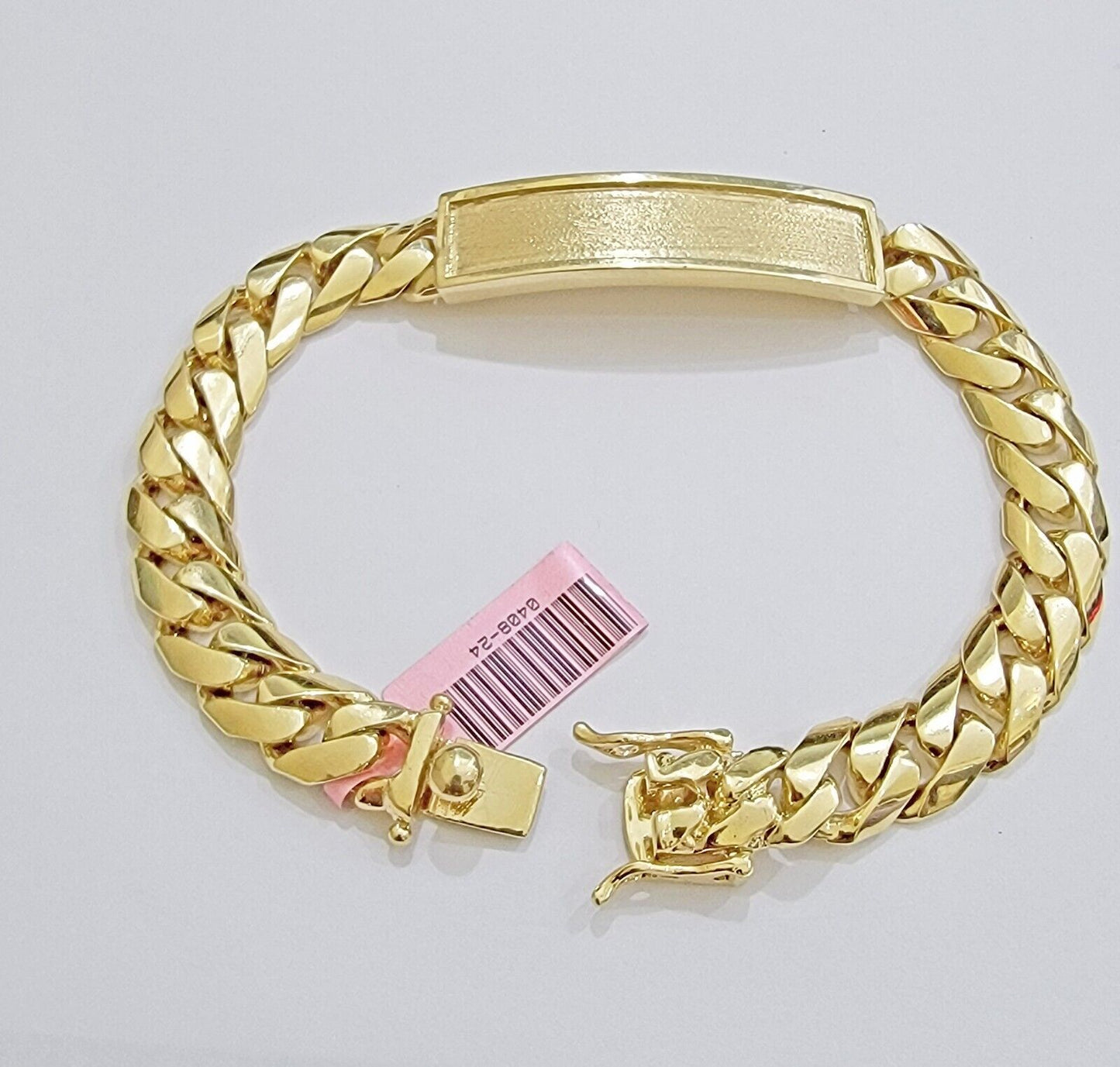 Real 14k Gold Bracelet Miami Cuban Link ID Name Plate 10mm 8.5 Inch Solid 14KT - Reva Jeweler