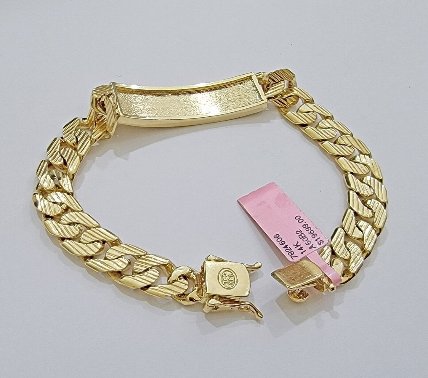 Real 14k Gold Bracelet Miami Cuban Link ID Name Plate 10mm 8.5 Inch Solid 14KT - Reva Jeweler