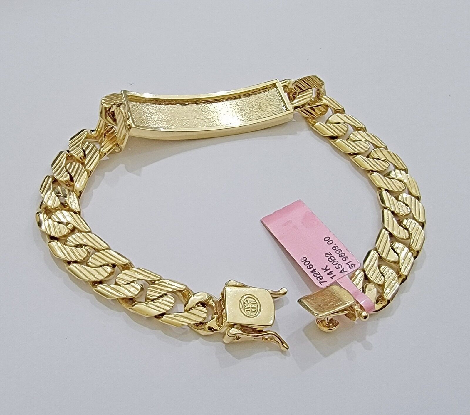 Real 14k Gold Bracelet Miami Cuban Link ID Name Plate 10mm 8.5 Inch Solid 14KT - Reva Jeweler