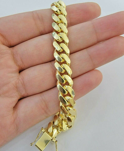 REAL 14k Gold Bracelet Miami Cuban Link SOLID 14kt Yellow Gold 8.5mm 8" Men's - Reva Jeweler