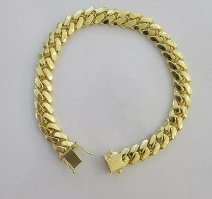 REAL 14k Gold Bracelet Miami Cuban Link SOLID 14kt Yellow Gold 8.5mm 8" Men's - Reva Jeweler