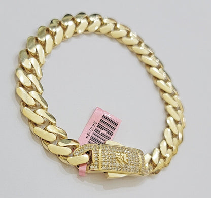 Real 14k Gold Bracelet Monaco Cuban Link 9.5mm 8.5'' inch Men's 14kt Yellow Gold - Reva Jeweler