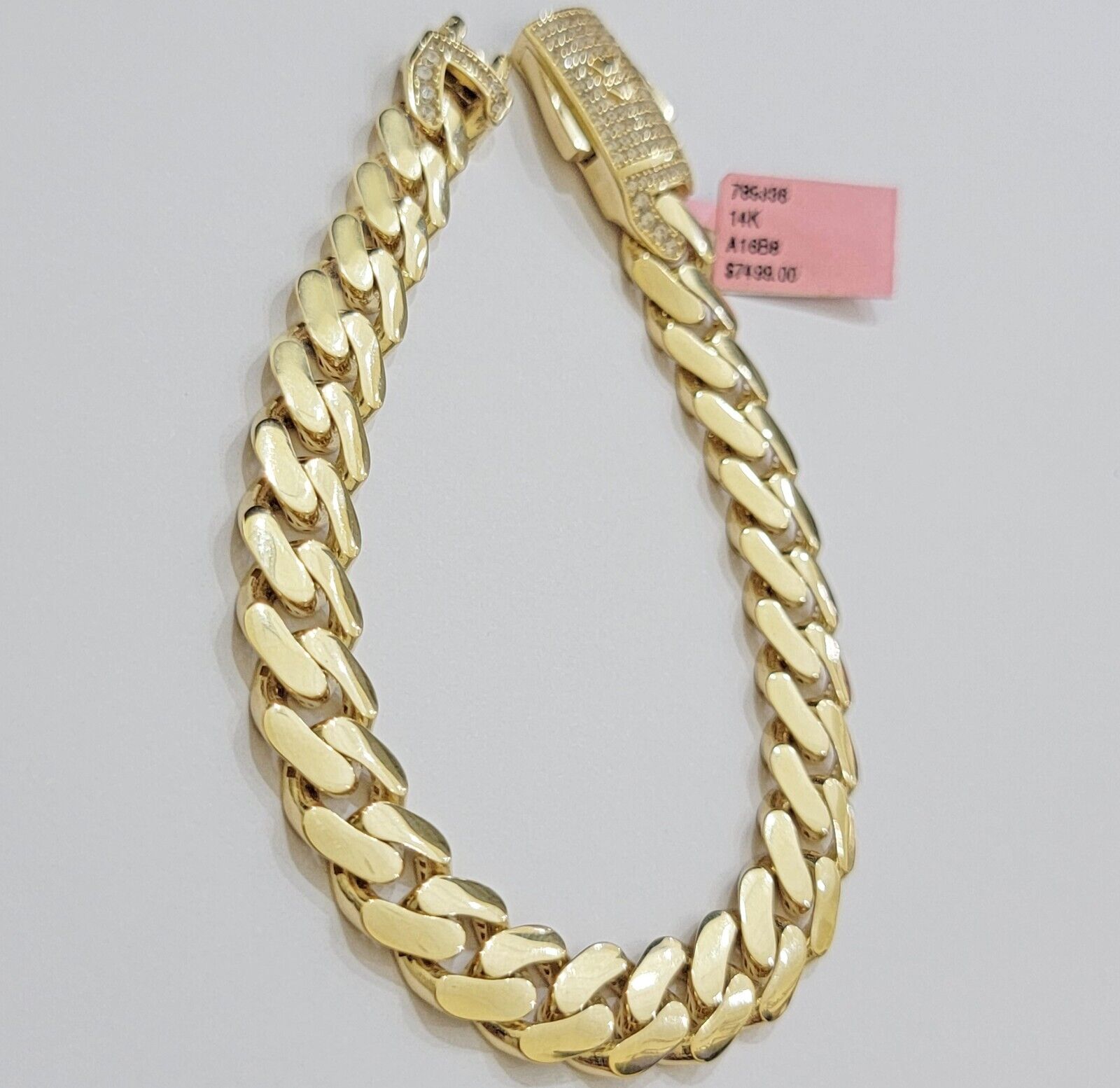 Real 14k Gold Bracelet Monaco Cuban Link 9.5mm 8.5'' inch Men's 14kt Yellow Gold - Reva Jeweler