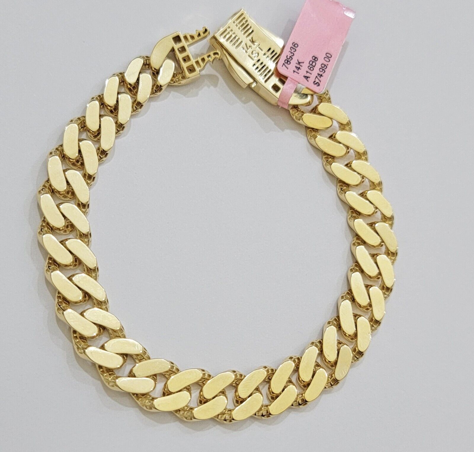 Real 14k Gold Bracelet Monaco Cuban Link 9.5mm 8.5'' inch Men's 14kt Yellow Gold - Reva Jeweler