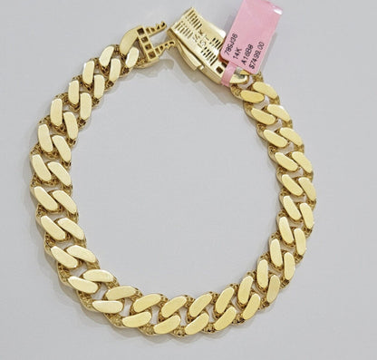 Real 14k Gold Bracelet Monaco Cuban Link 9.5mm 8.5'' inch Men's 14kt Yellow Gold - Reva Jeweler