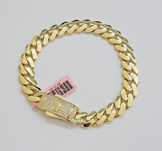 Real 14k Gold Bracelet Monaco Cuban Link 9.5mm 8.5'' inch Men's 14kt Yellow Gold - Reva Jeweler
