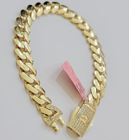Real 14k Gold Bracelet Monaco Cuban Link 9.5mm 8.5'' inch Men's 14kt Yellow Gold - Reva Jeweler
