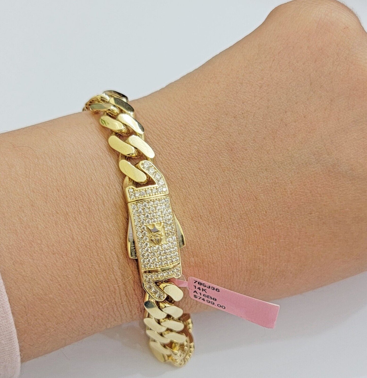 Real 14k Gold Bracelet Monaco Cuban Link 9.5mm 8.5'' inch Men's 14kt Yellow Gold - Reva Jeweler