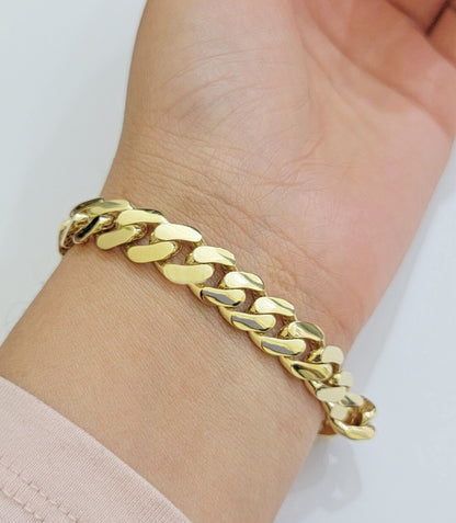 Real 14k Gold Bracelet Monaco Cuban Link 9.5mm 8.5'' inch Men's 14kt Yellow Gold - Reva Jeweler