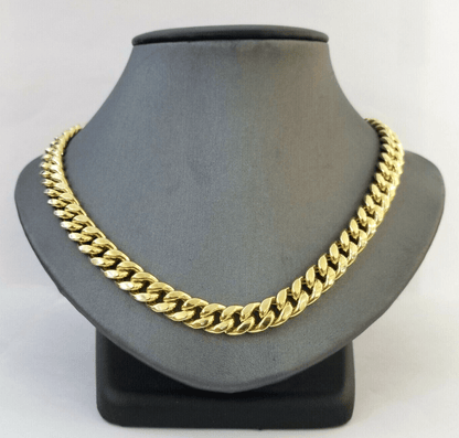 Real 14k Gold Chain 28 Inch Miami Cuban Link Necklace 9mm Strong Men's 14KT Gold - Reva Jeweler
