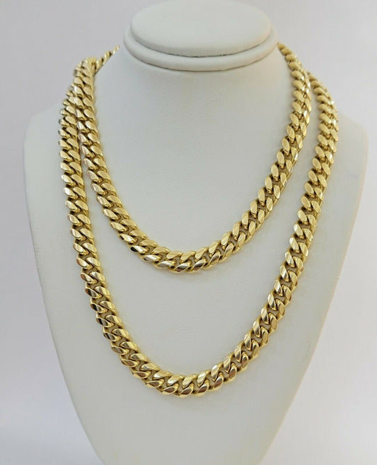 Real 14k Gold Chain 8mm Miami Cuban Link 26" Necklace Men 14kt Yellow Gold SOLID - Reva Jeweler