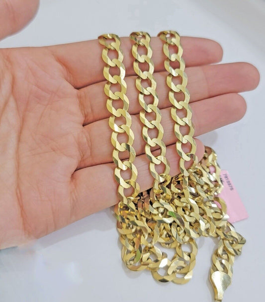 Real 14k Gold Chain Cuban Curb Link 9mm 18 in - 30 Inch Mens Solid 14kt Yellow - Reva Jeweler