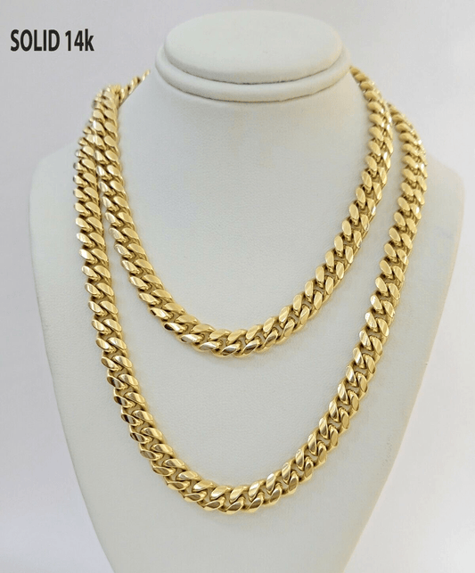 Real 14k Gold Chain Necklace 7mm 22 Inch Solid Miami Cuban Link Mens 14kt Chai - Reva Jeweler