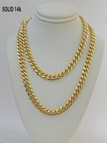 Real 14k Gold Chain Necklace Miami Cuban Link 24" 8mm Men 14kt Yellow Gold SOLID - Reva Jeweler