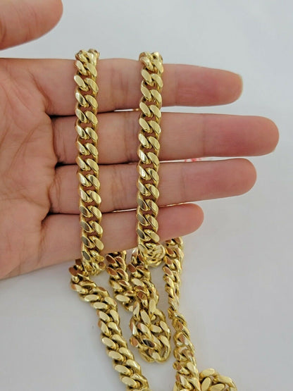 Real 14k Gold Chain Necklace Miami Cuban Link 24" 8mm Men 14kt Yellow Gold SOLID - Reva Jeweler