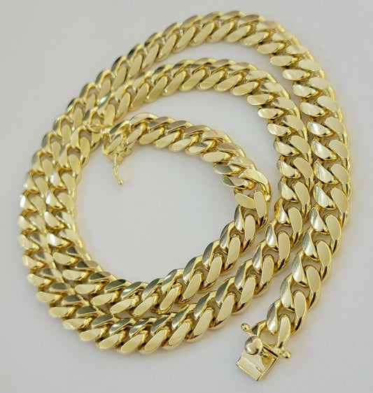 Real 14k Gold Chain Necklace Miami Cuban Link 24" 9mm Men 14kt Yellow Gold SOLID - Reva Jeweler