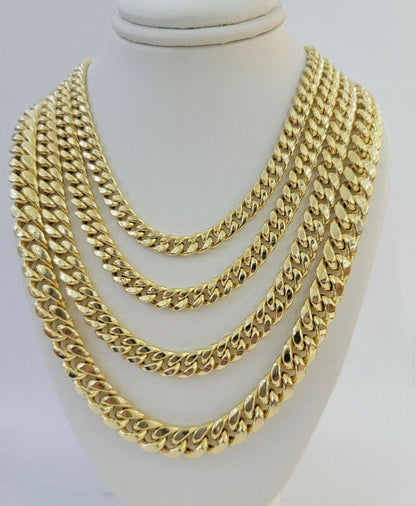 Real 14k Gold chain Necklace Miami Cuban Link 6mm - 9mm 8" - 30" Inch ,Strong, Men's - Reva Jeweler