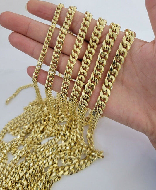 Real 14k Gold chain Necklace Miami Cuban Link 6mm - 9mm 8" - 30" Inch ,Strong, Men's - Reva Jeweler