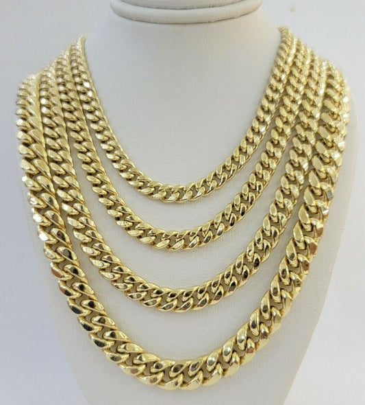 Real 14k Gold chain Necklace Miami Cuban Link 6mm - 9mm 8" - 30" Inch ,Strong, Men's - Reva Jeweler