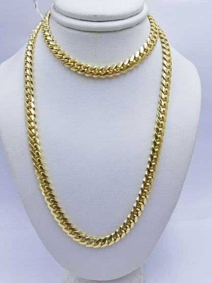 REAL 14k Gold Chain Solid Link 24" 6mm Miami Cuban Necklace14kt Yellow Gold Mens - Reva Jeweler