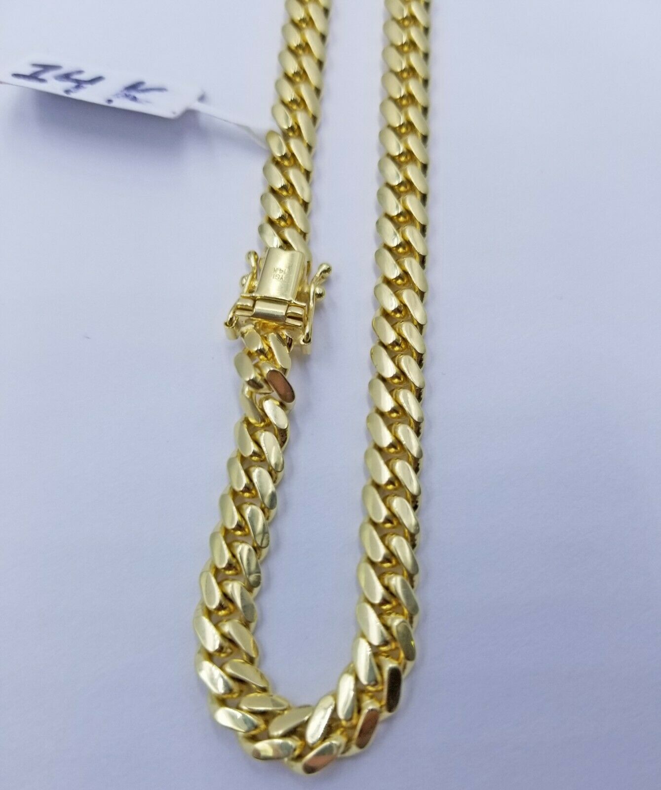REAL 14k Gold Chain Solid Link 24" 6mm Miami Cuban Necklace14kt Yellow Gold Mens - Reva Jeweler