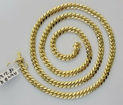 REAL 14k Gold Chain Solid Link 24" 6mm Miami Cuban Necklace14kt Yellow Gold Mens - Reva Jeweler