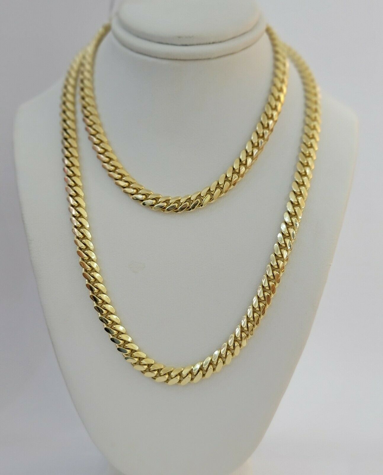REAL 14k Gold Chain Solid Link 24" 6mm Miami Cuban Necklace14kt Yellow Gold Mens - Reva Jeweler
