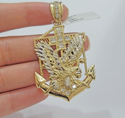 Real 14k Gold Charm Pendant Eagle Anchor 14 kt Yellow Gold For Men's Necklace - Reva Jeweler