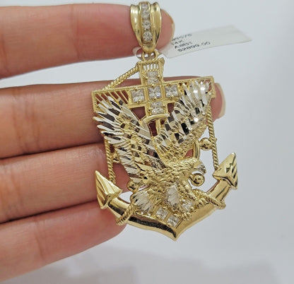Real 14k Gold Charm Pendant Eagle Anchor 14 kt Yellow Gold For Men's Necklace - Reva Jeweler