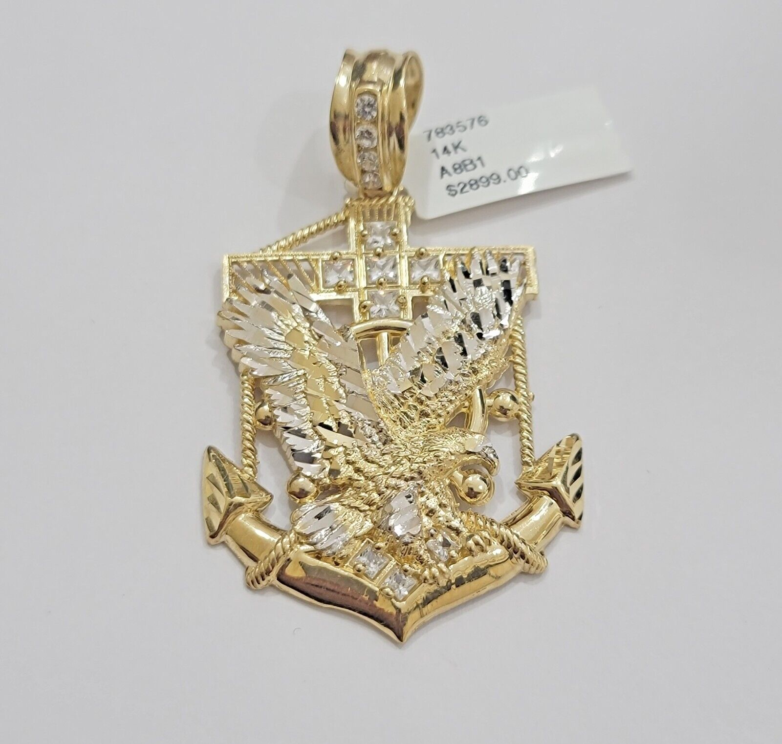 Real 14k Gold Charm Pendant Eagle Anchor 14 kt Yellow Gold For Men's Necklace - Reva Jeweler