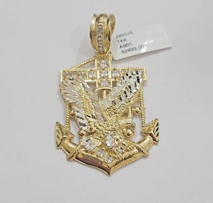 Real 14k Gold Charm Pendant Eagle Anchor 14 kt Yellow Gold For Men's Necklace - Reva Jeweler