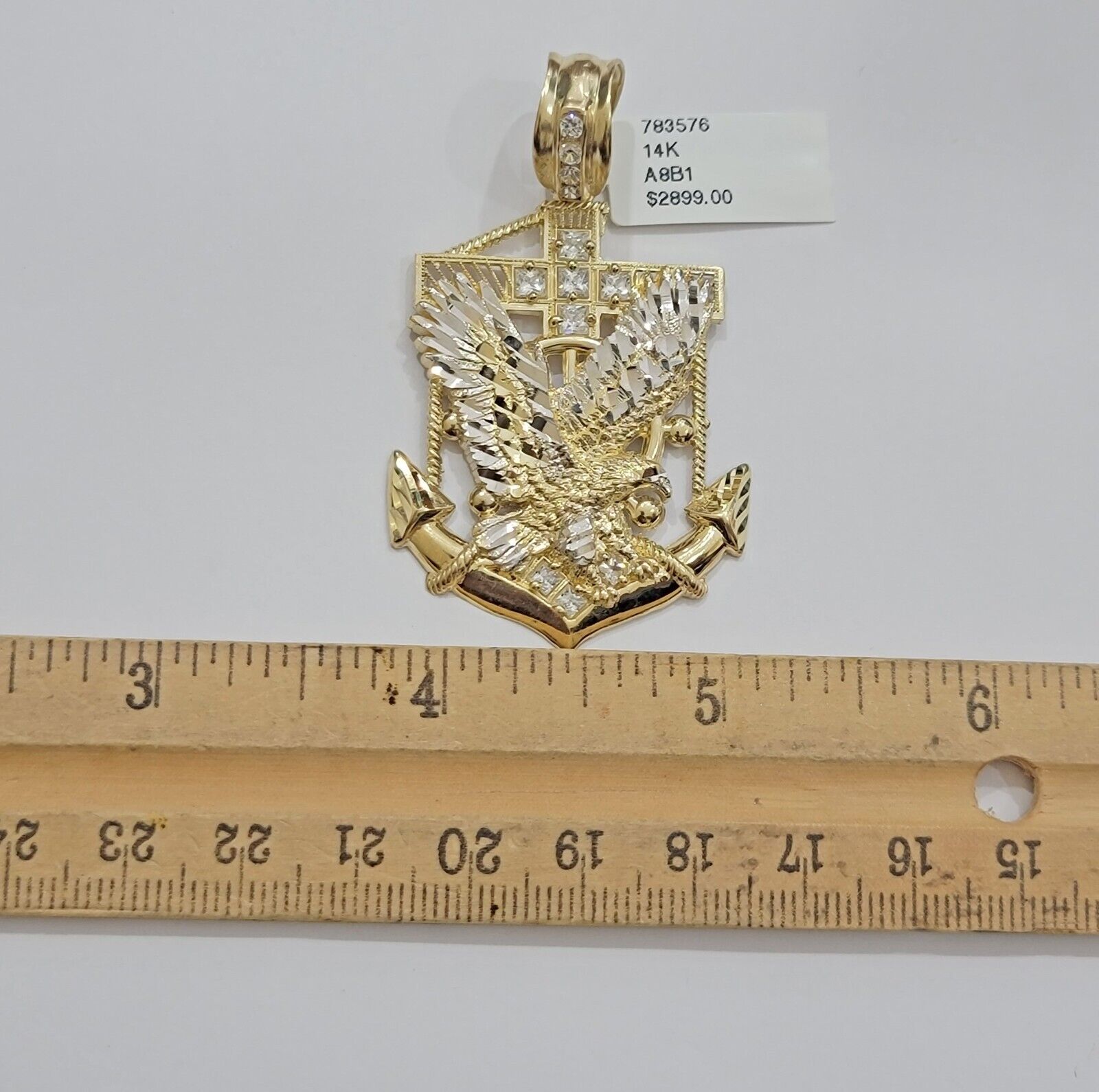 Real 14k Gold Charm Pendant Eagle Anchor 14 kt Yellow Gold For Men's Necklace - Reva Jeweler