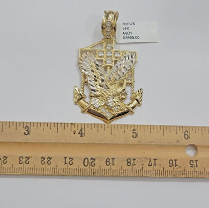 Real 14k Gold Charm Pendant Eagle Anchor 14 kt Yellow Gold For Men's Necklace - Reva Jeweler
