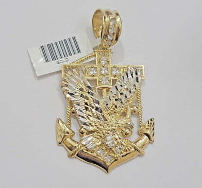 Real 14k Gold Charm Pendant Eagle Anchor 14 kt Yellow Gold For Men's Necklace - Reva Jeweler