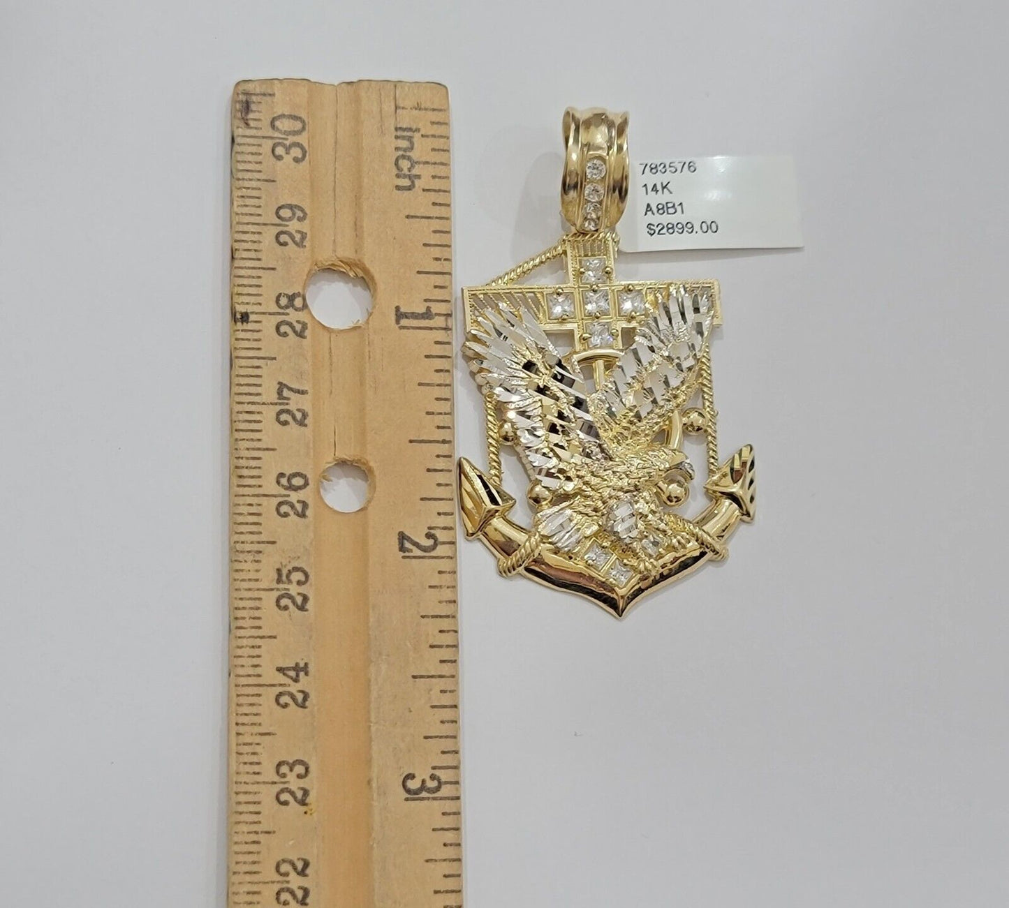 Real 14k Gold Charm Pendant Eagle Anchor 14 kt Yellow Gold For Men's Necklace - Reva Jeweler