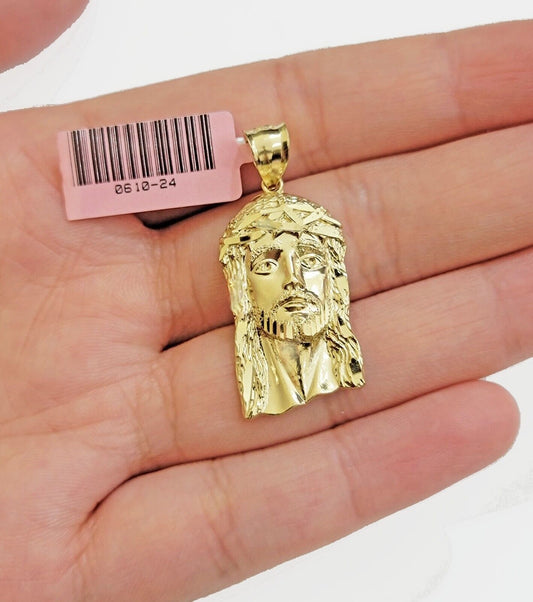 Real 14k Gold Charm Pendant Jesus Face for chains , Men Women, 14kt Yellow Gold - Reva Jeweler